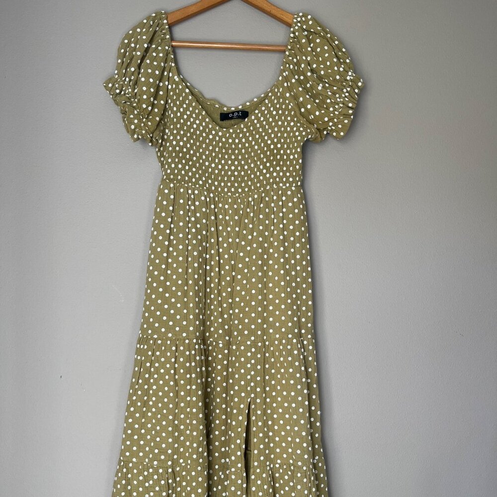Tuckernuck Olive Polka Dot Midi Dress